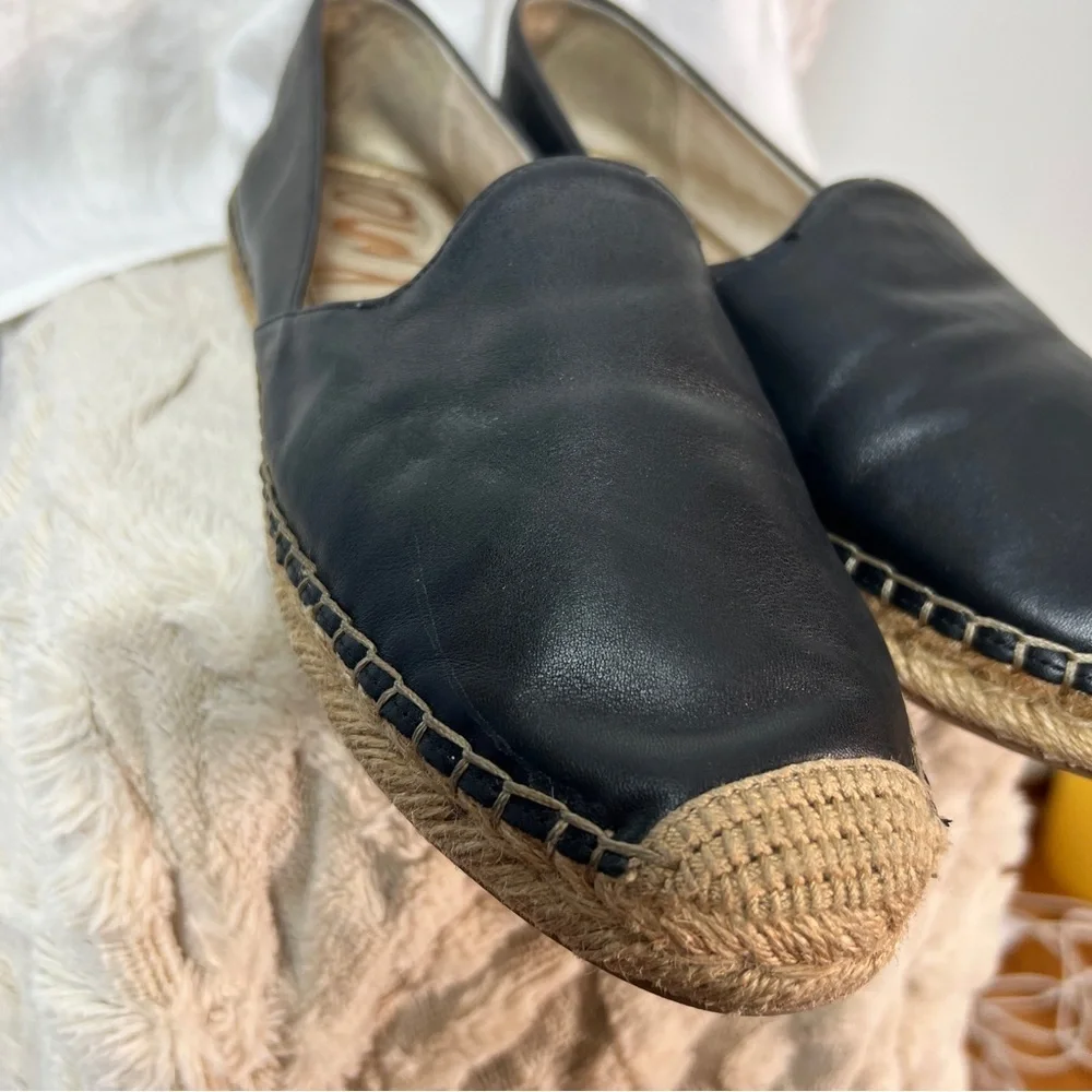Sam Edelman Kesia Black Leather Espadrilles Slip-On Flats Women’s Size 10
